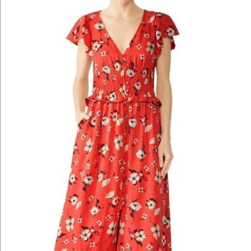 Rebecca Taylor daniela smocked floral red dress